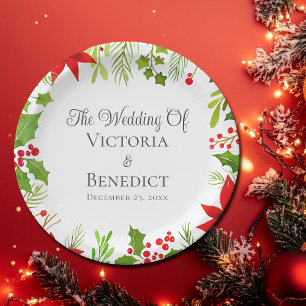 Prato De Papel Casamento Floral Personalizado de Natal Festivo