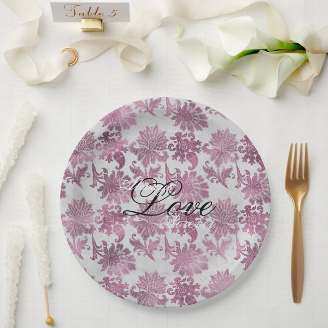 Prato De Papel Casamento Floral Romântico de Silver Vermelho de B (Casamento)