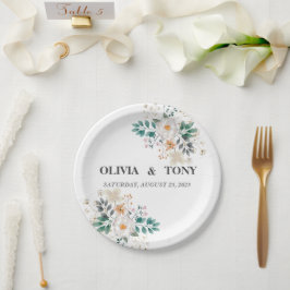 Prato De Papel Casamento Floral Romântico Simples