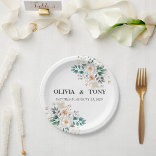 Prato De Papel Casamento Floral Romântico Simples