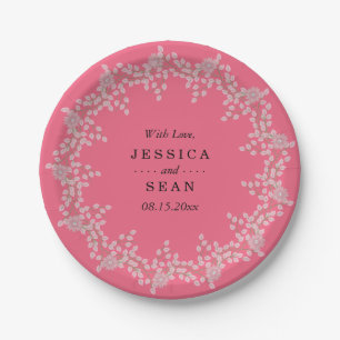 Prato De Papel Casamento Floral Rosa Chic e Pérolas
