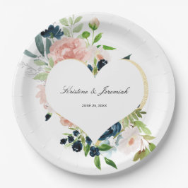 Prato De Papel Casamento Floral Rosa Rosa Rosa Rosa Rosa, Marinho