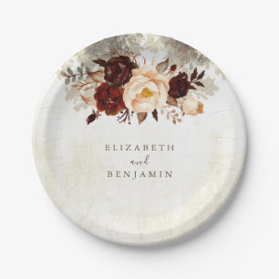 Prato De Papel Casamento Floral Russo Burgundy