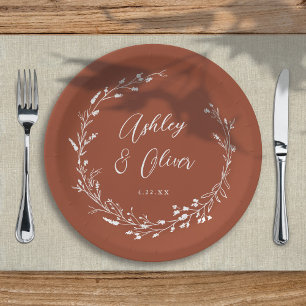 Prato De Papel Casamento Floral Rustic Boho Terracotta Wildflower