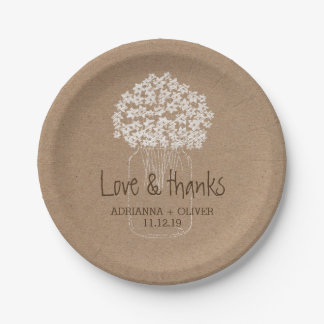 Prato De Papel Casamento floral rústico do frasco de pedreiro do