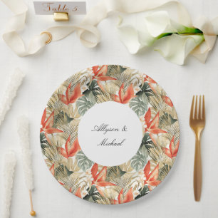 Prato De Papel Casamento Floral Tropical Orange Anthurium
