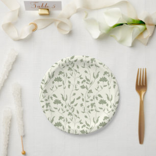 Prato De Papel Casamento floral verde-creme