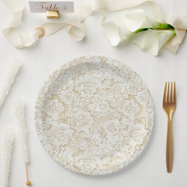 Prato De Papel Casamento Flores Creme Marfim Romântico (Casamento)