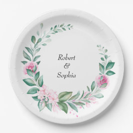 Prato De Papel Casamento Florido Rosa Bege