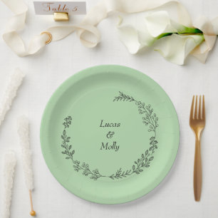 Prato De Papel Casamento Folha de Samambaia Verde Sage