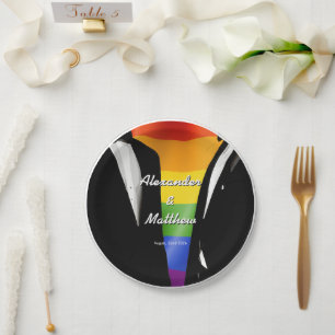 Prato De Papel Casamento Gay Moderno e Elegante com Arco-íris