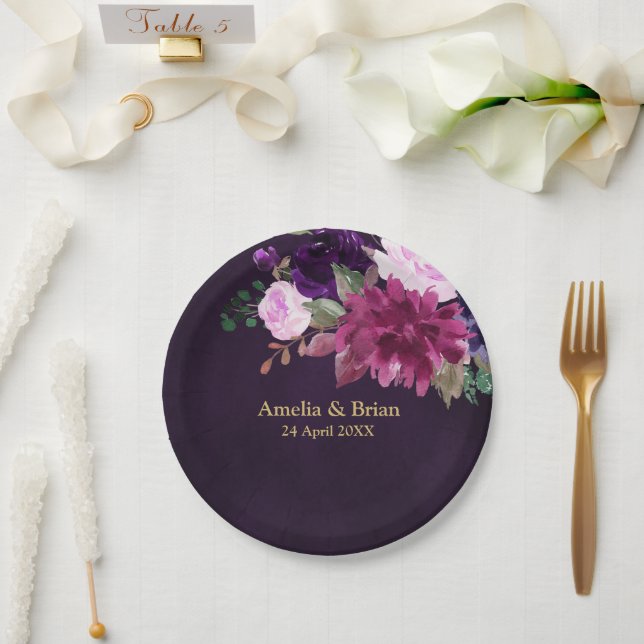 Prato De Papel Casamento Geométrico Dourado Floral Blush Marinho  (Casamento)