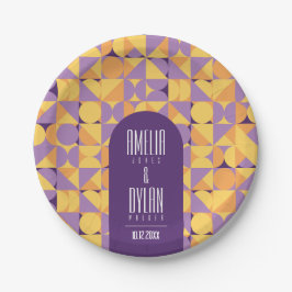 Prato De Papel Casamento Geométrico Retro Vibes Autumn