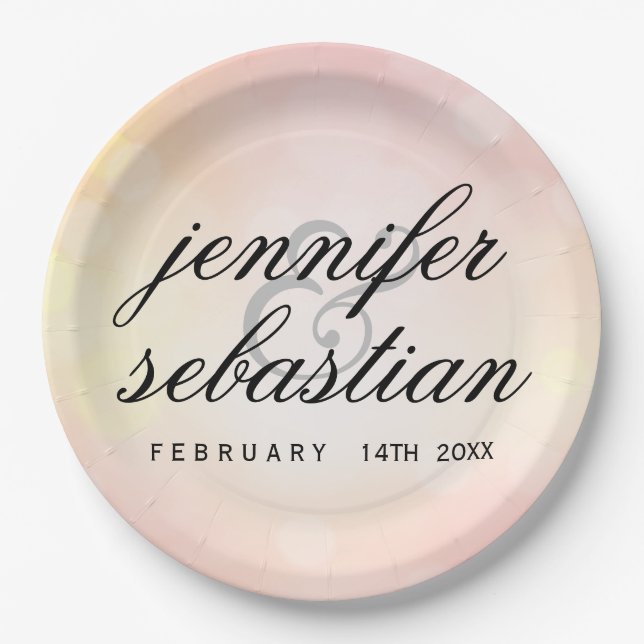 Prato De Papel Casamento Glamorous Pink Bokeh Luz monograma (Frente)