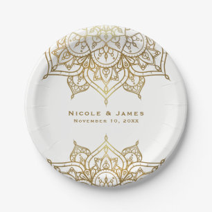 Prato De Papel Casamento Glamouroso Moderno Chic Branco Mandala D