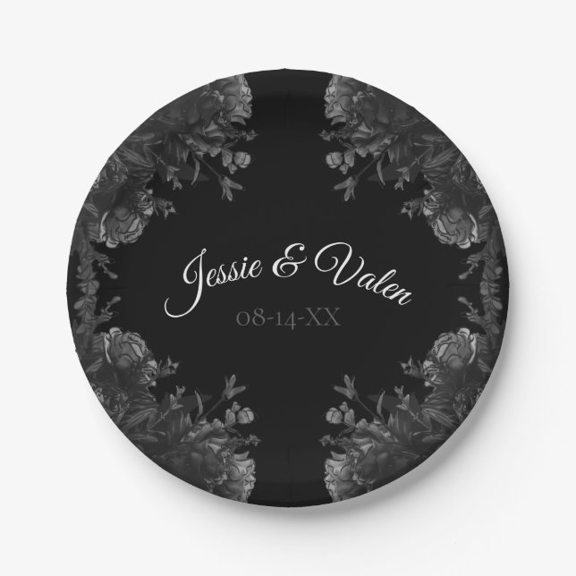 Prato De Papel Casamento Gótico de Rosas e Negras (Frente)