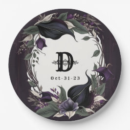 Prato De Papel Casamento Gótico Elegante Monograma