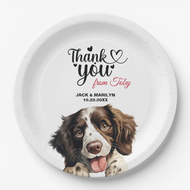 Prato De Papel Casamento Inglês Springer Spaniel Obrigado (Frente)