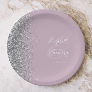 Prato De Papel Casamento Lilac com Derrame de Prata Moderna