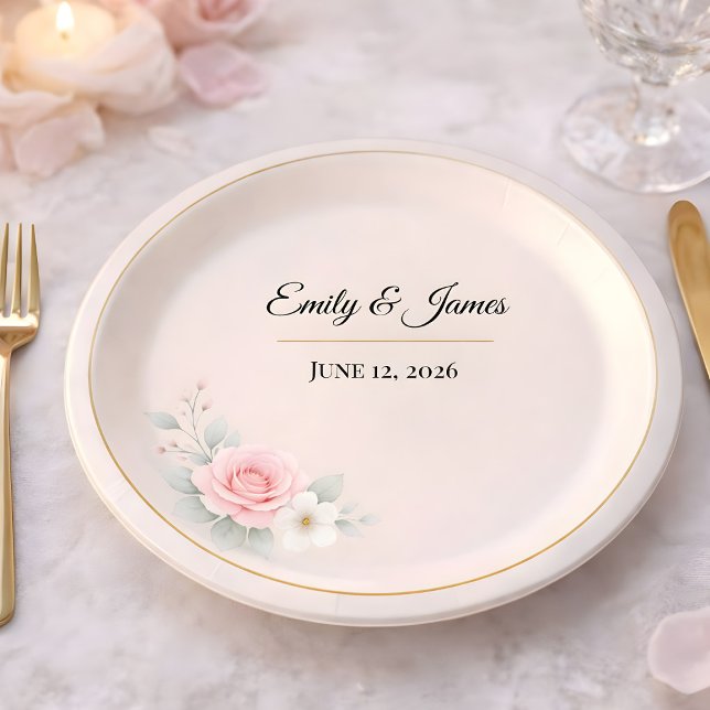 Prato De Papel Casamento Luxuoso Corado (Wedding reception paper plate mockup)