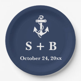 Prato De Papel Casamento marinho Azul Anchor Náutico Praia Oceâni