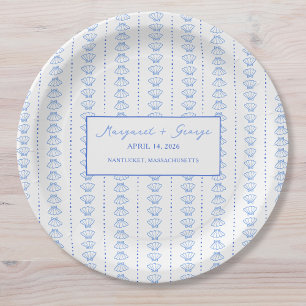 Prato De Papel Casamento Marítimo Náutico da Marcha Azul Elegante