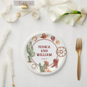 Prato De Papel Casamento Marrom Elegante Ocidental