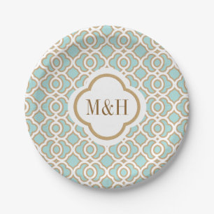 Prato De Papel Casamento marroquino azul e Dourado da casca de