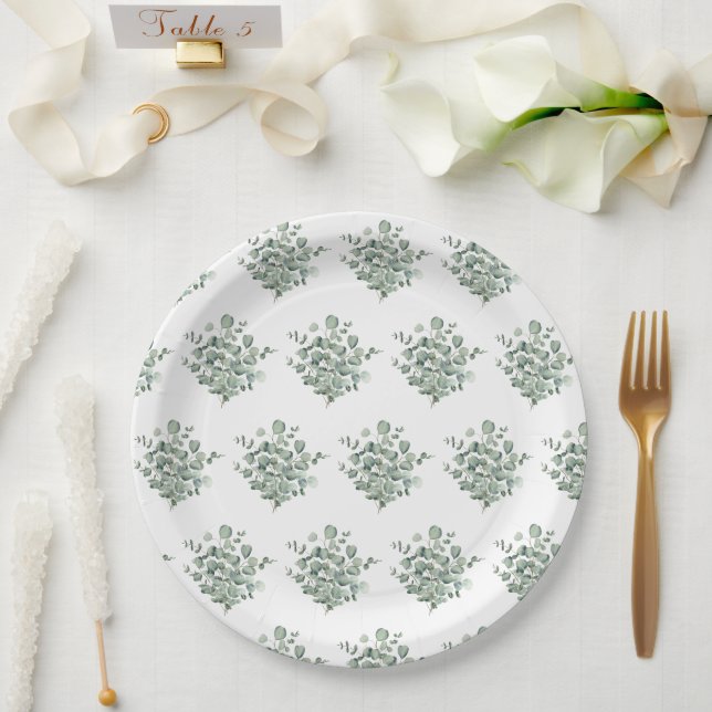 Prato De Papel Casamento Minimalista de Eucalipto (Casamento)