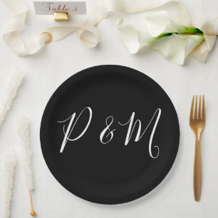 Prato De Papel Casamento Minimalista Preto e Branco 