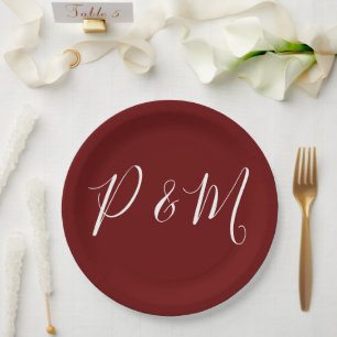 Prato De Papel Casamento Minimalista Vermelho e Branco