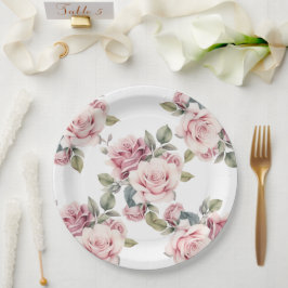 Prato De Papel Casamento Moderno Chic Elegante Romântico Rosa Ros