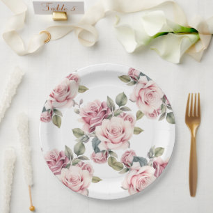 Prato De Papel Casamento Moderno Chic Elegante Romântico Rosa Ros