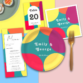 Prato De Papel Casamento Moderno Colorido de Groovy Abstrato