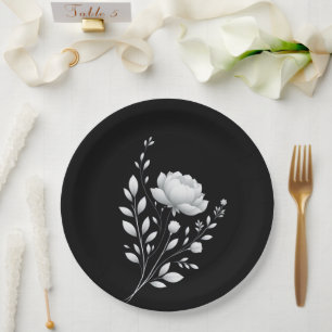 Prato De Papel Casamento Negro e Branco Elegante Moderno