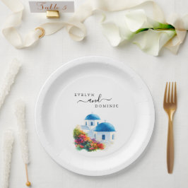 Prato De Papel Casamento no Destino da Ilha Grega de Santorini