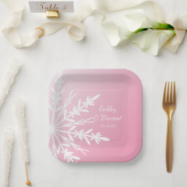 Prato De Papel Casamento no inverno Rosa Floco de Neve