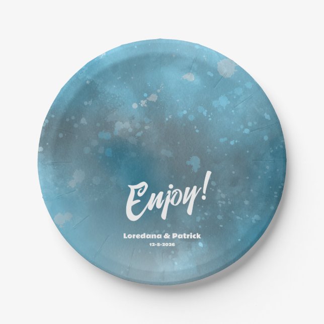 Prato De Papel Casamento no Mar Azul Profundo (Frente)