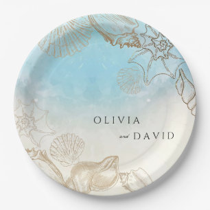 Prato De Papel Casamento no Mar de Verão Blue Ocean Beach Wedding