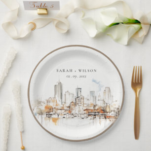 Prato De Papel Casamento Paisagem Aquarela Atlanta Geórgia