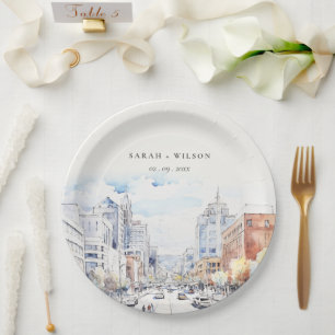 Prato De Papel Casamento Paisagem Aquarela Omaha Nebraska