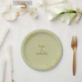 Prato De Papel Casamento Personalizado Amarelo-esverdeado