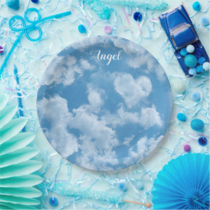 Prato De Papel Casamento Personalizado Azul Moderno e Coração da