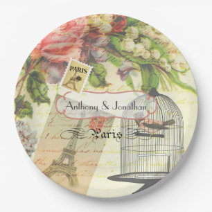 Prato De Papel Casamento Personalizado com Tema Vintage Shabby-Ch