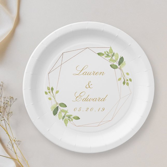 Prato De Papel Casamento Personalizado com Vegetação Geométrica M (Criador carregado)