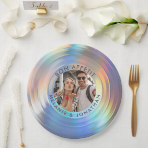 Prato De Papel Casamento Personalizado De Aparência Holográfica D