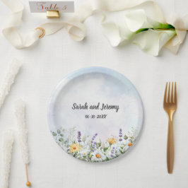 Prato De Papel Casamento Personalizado de Aquarela de Flor Silves