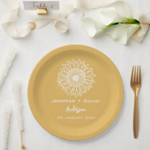 Prato De Papel Casamento Personalizado de Desenho de Girassol Ama