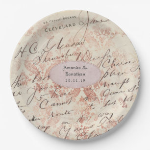 Prato De Papel Casamento Personalizado em Rosa Dourado Shabby-Chi
