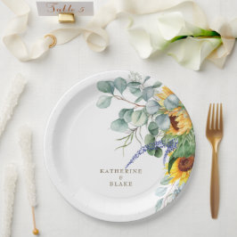 Prato De Papel Casamento Personalizado Floral Amarelo-Amarelo-Aqu